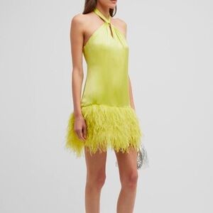 Cinq á Sept Barb Feather Silk Mini Halter Dress